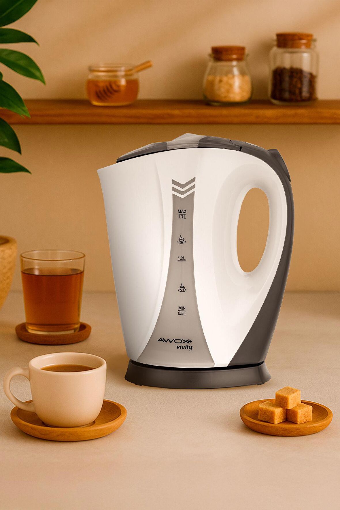 AwoxVivity Açık Rezistanslı Su Isıtıcı Kettle Beyaz