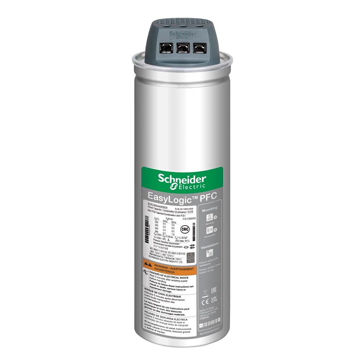 Schneider,CAN CAPACITOR SD 3PH 25 KVAR 440V 50HZ,BLRCS250A300B44