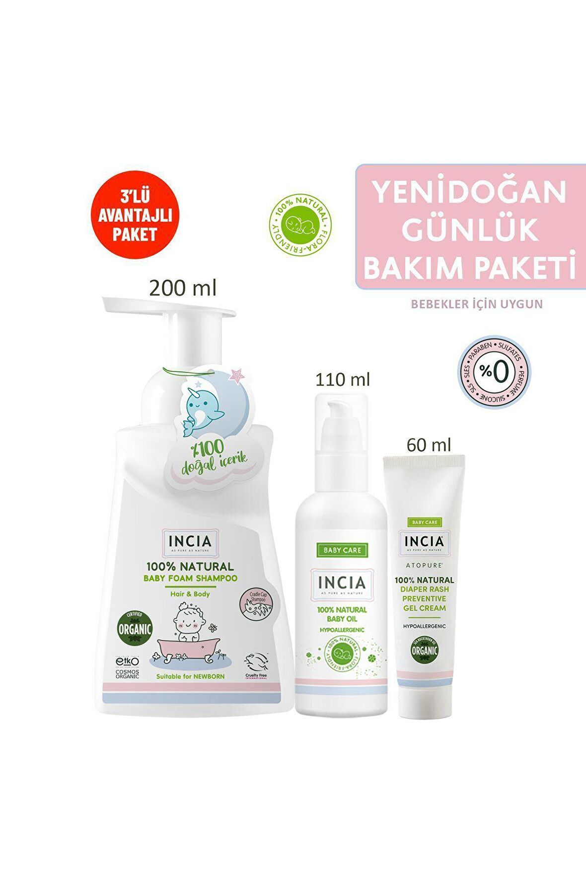 INCIA %100 Doğal Yenidoğan Günlük Bakım Seti