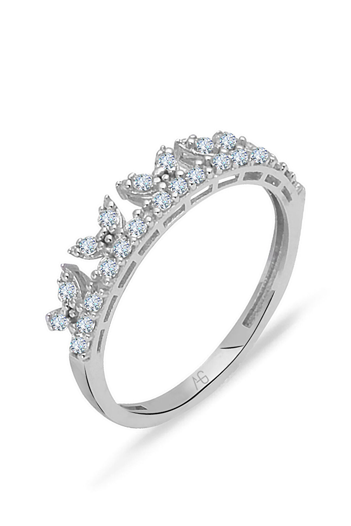 Beyaz Altın Taç Model Kombin Yüzük