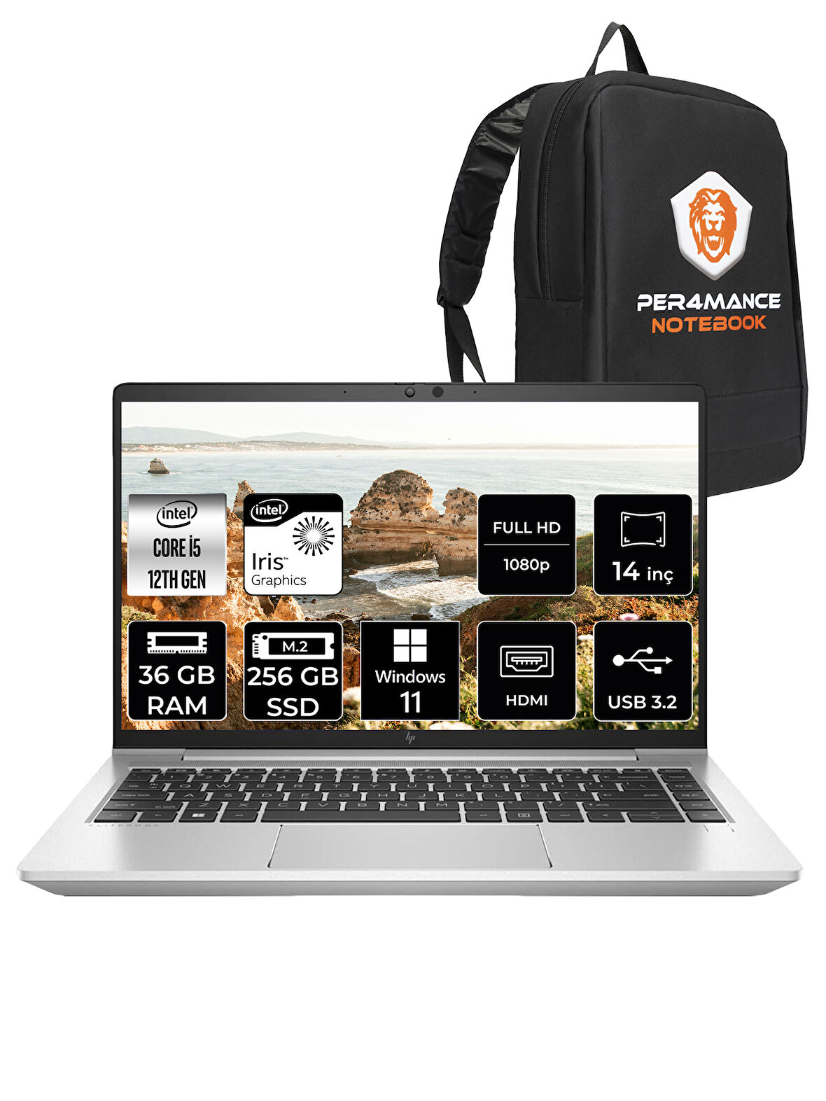HP EliteBook 640 G9 Intel Core i5 1235U 36GB 256GB SSD 14" FHD W11P Taşınabilir Bilgisayar & PER4 Çanta
