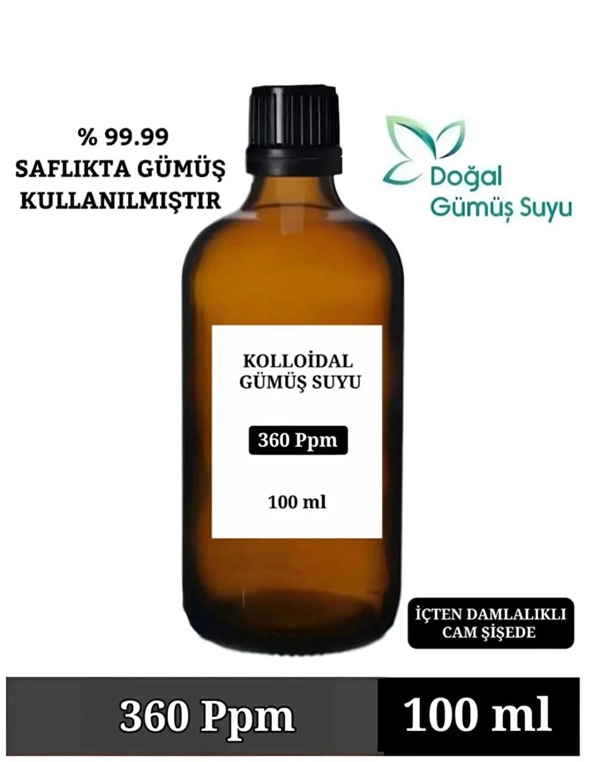 Kolloidal Gümüş Suyu 360 Ppm / 100 ml Monoatomik Içilebilir Gümüş Suyu