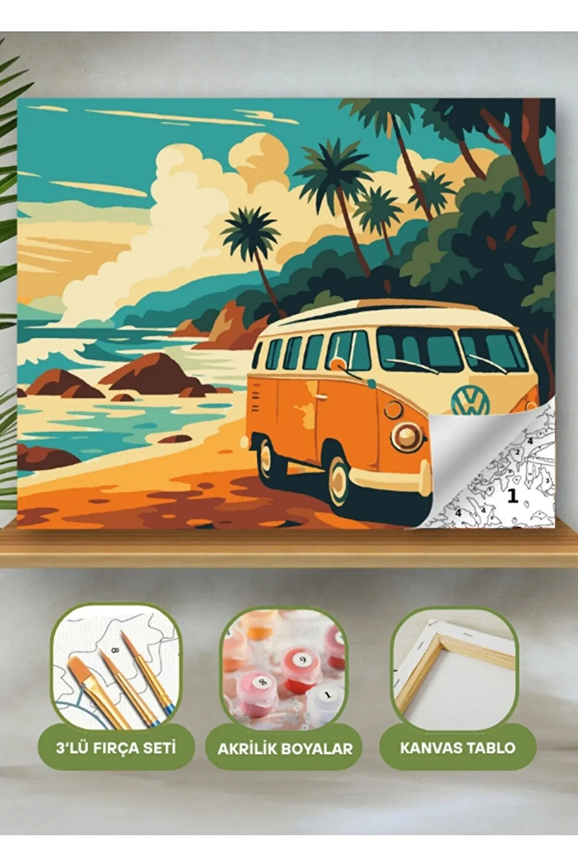 Sayılarla Boyama Seti 40x50 Cm (Çıtalı) Fırça Boya Dahil Numaralı Tuval Araba Deniz Nostaljı