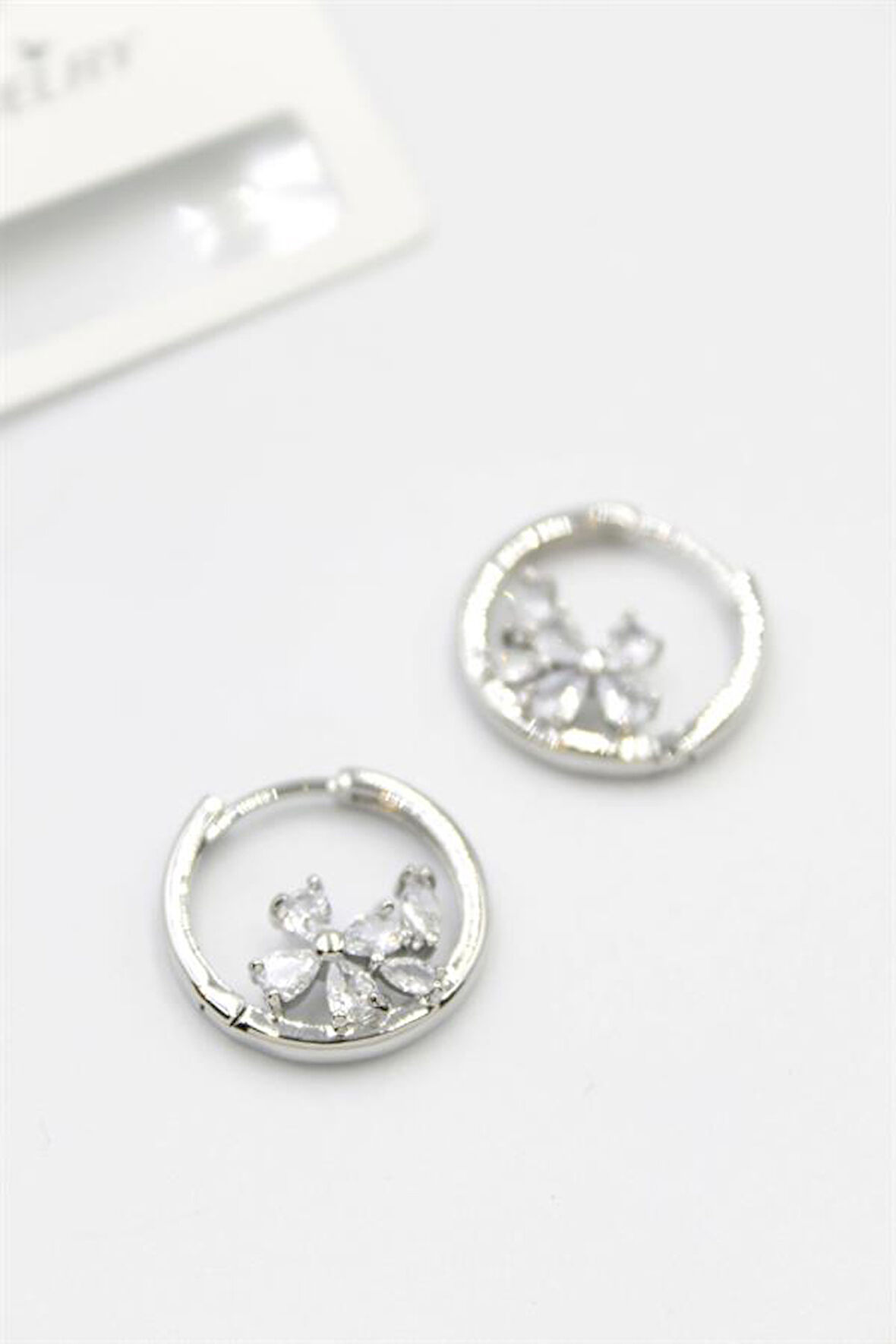 Taşlı Çiçek Küpe - Gümüş