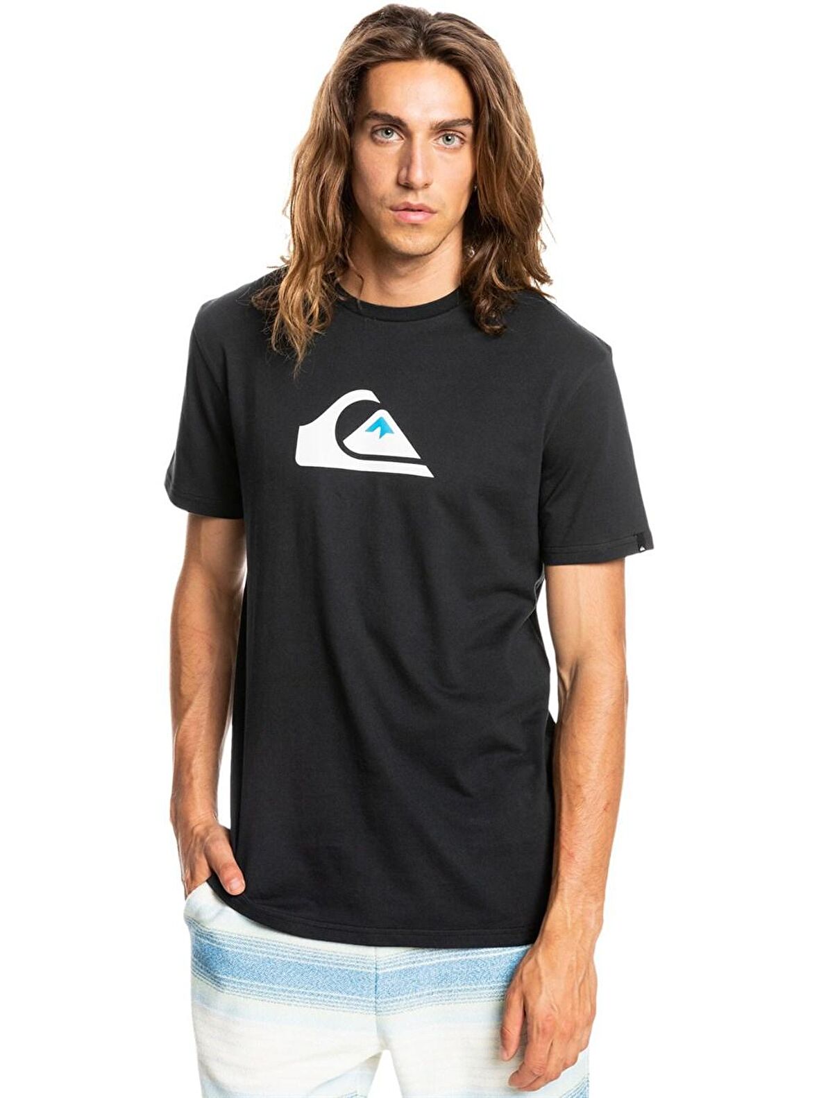 Quiksilver Bisiklet Yaka Baskılı Siyah Erkek T-Shirt EQYZT06534 COMP LOGO SS