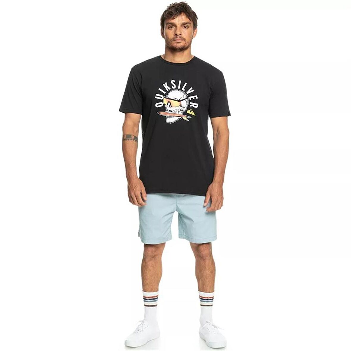 Quiksilver Bisiklet Yaka Siyah Erkek T-Shirt EQYZT07278 QSROCKINSKULL M TEES