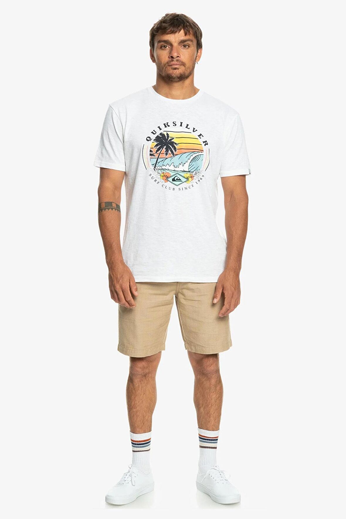 Quiksilver Bisiklet Yaka Beyaz Erkek T-Shirt EQYZT07282 QSSURFCLUBII M TEES