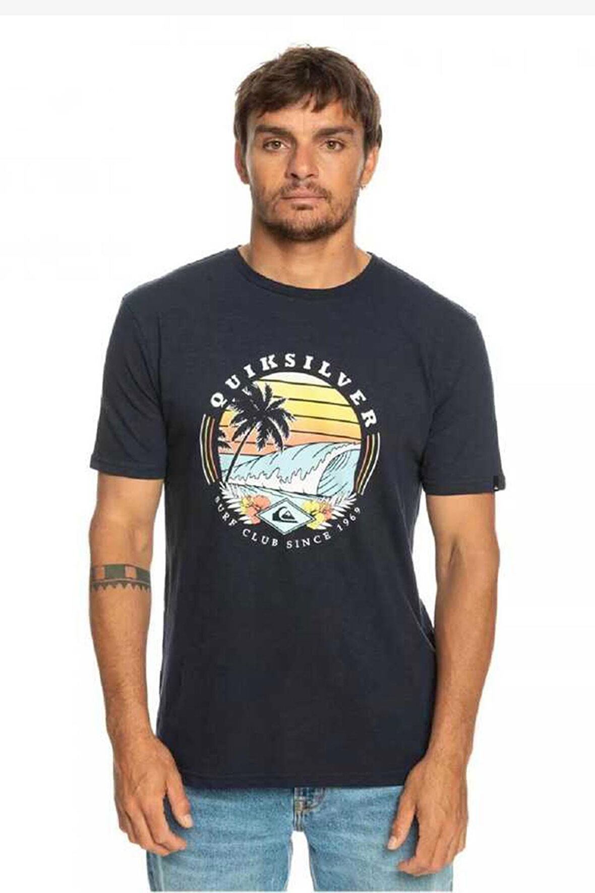 Quiksilver Bisiklet Yaka Lacivert Erkek T-Shirt EQYZT07282 QSSURFCLUBII M TEES