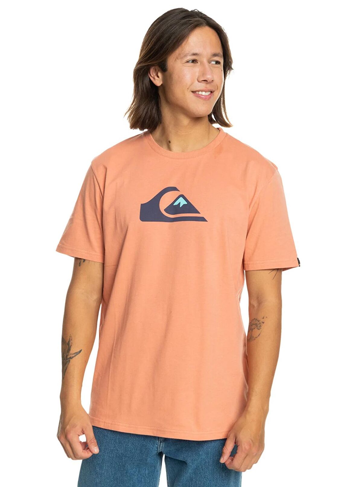 Quiksilver Pembe Erkek O Yaka  Standart Fit Baskılı T-Shirt EQYZT07658_COMP LOGO SS