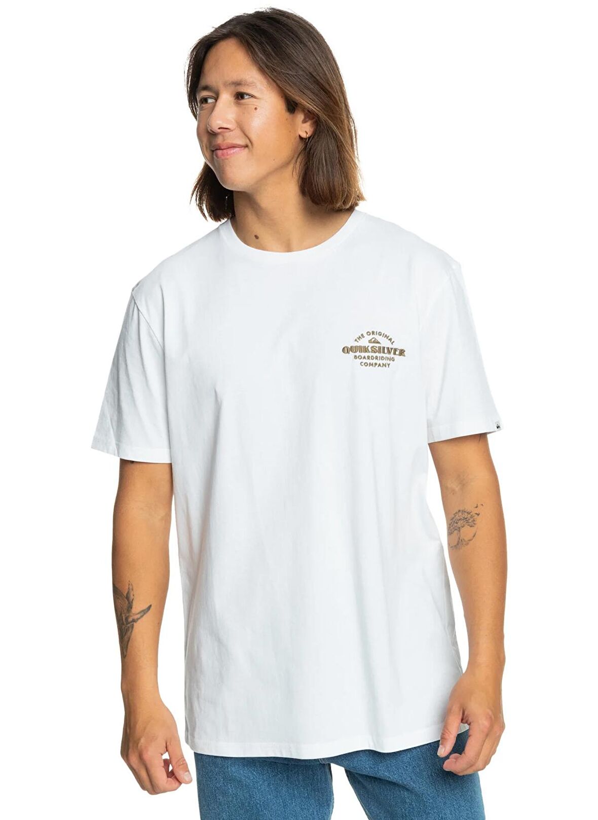 Quiksilver Beyaz Erkek O Yaka  Standart Fit Baskılı T-Shirt EQYZT07659_TRADESMITH SS