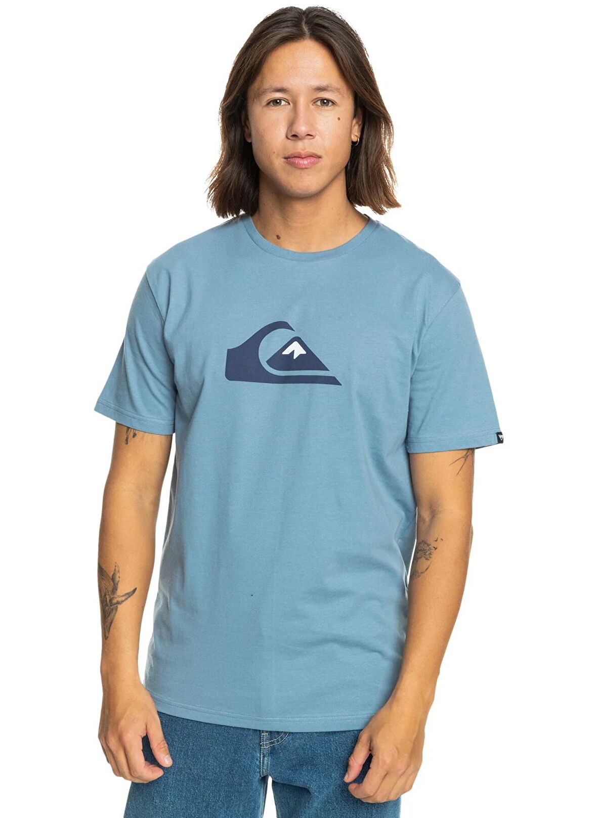 Quiksilver Mavi Erkek O Yaka  Standart Fit Baskılı T-Shirt EQYZT07658_COMP LOGO SS