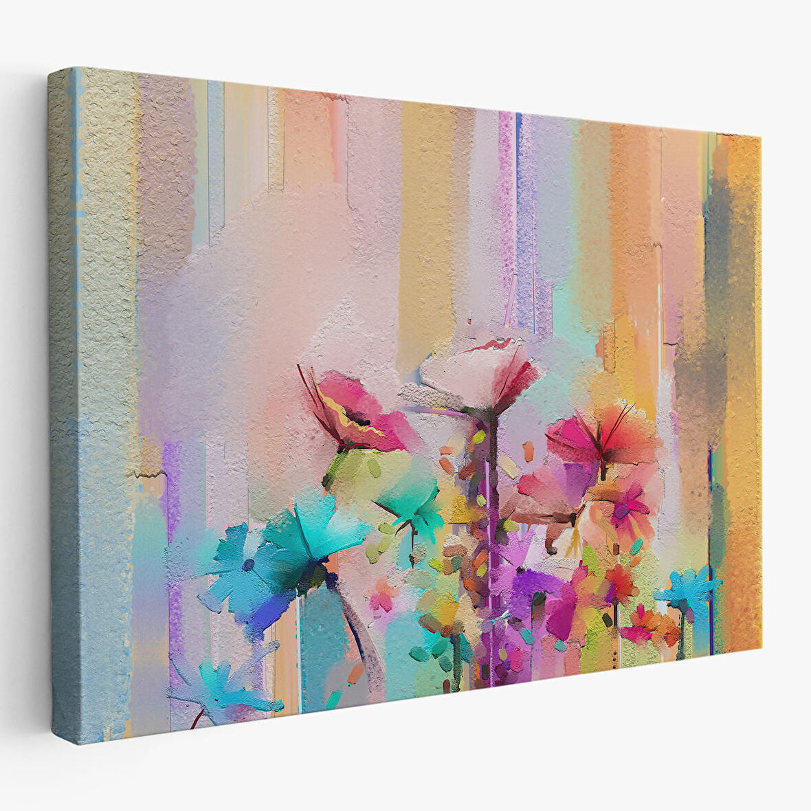 Fırça Darbeli Soyut Çiçek Yağlıboya Görünüm Kanvas Tablo-3613