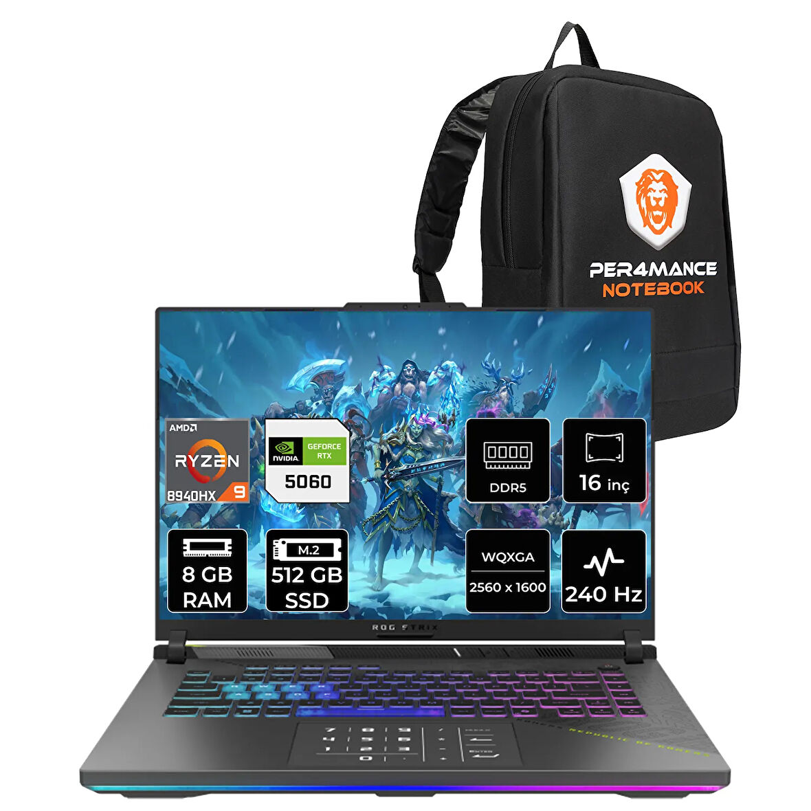 ASUS Rog Strix G16 R9 8940HX 8GB 512GB SSD RTX5060/8GB 240Hz 16" WQXGA FDOS Gaming Laptop G614PM