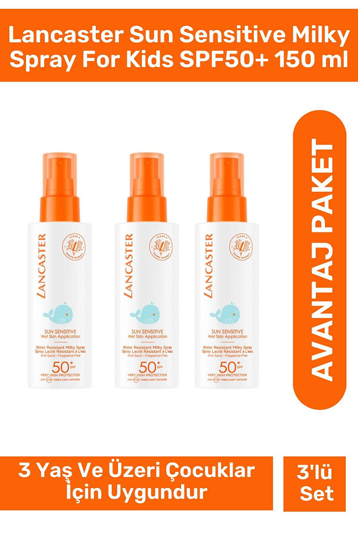 Lancaster Sun Sensitive Milky Spray For Kids SPF50+ 150 ml - 3 Adet