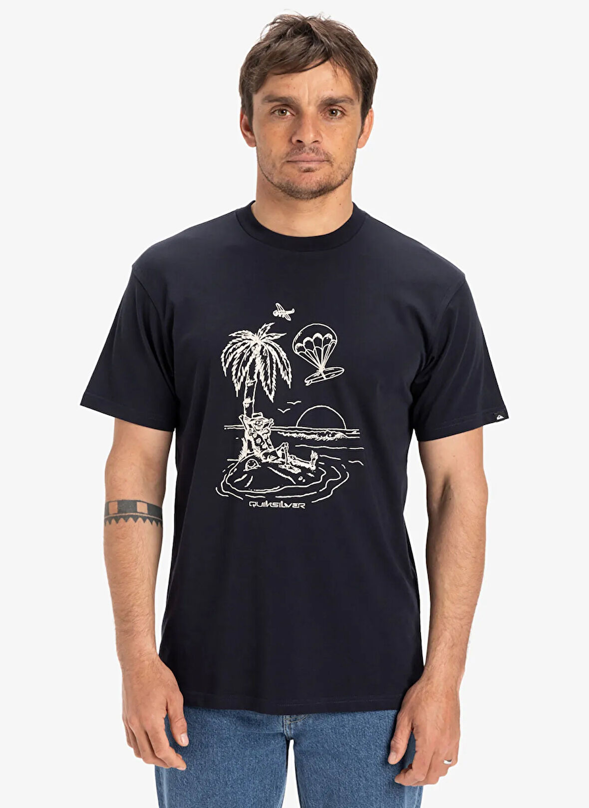 EQYZT08044 EV TUNED OUT SS Lacivert Bisiklet Yaka Normal Kalıp Baskılı Erkek T-Shirt
