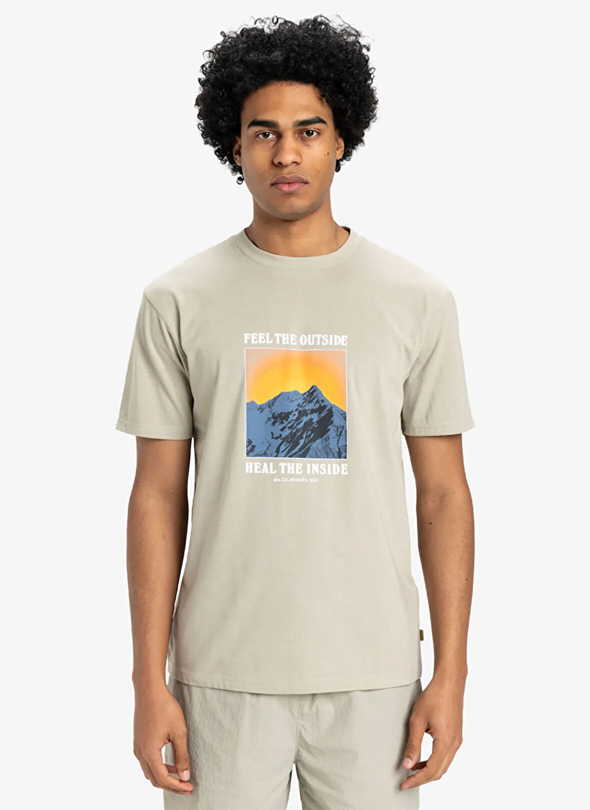 EQYZT08004 FEEL THE OUTSIDE SS TEE Gri Bisiklet Yaka Normal Kalıp Baskılı Erkek T-Shirt