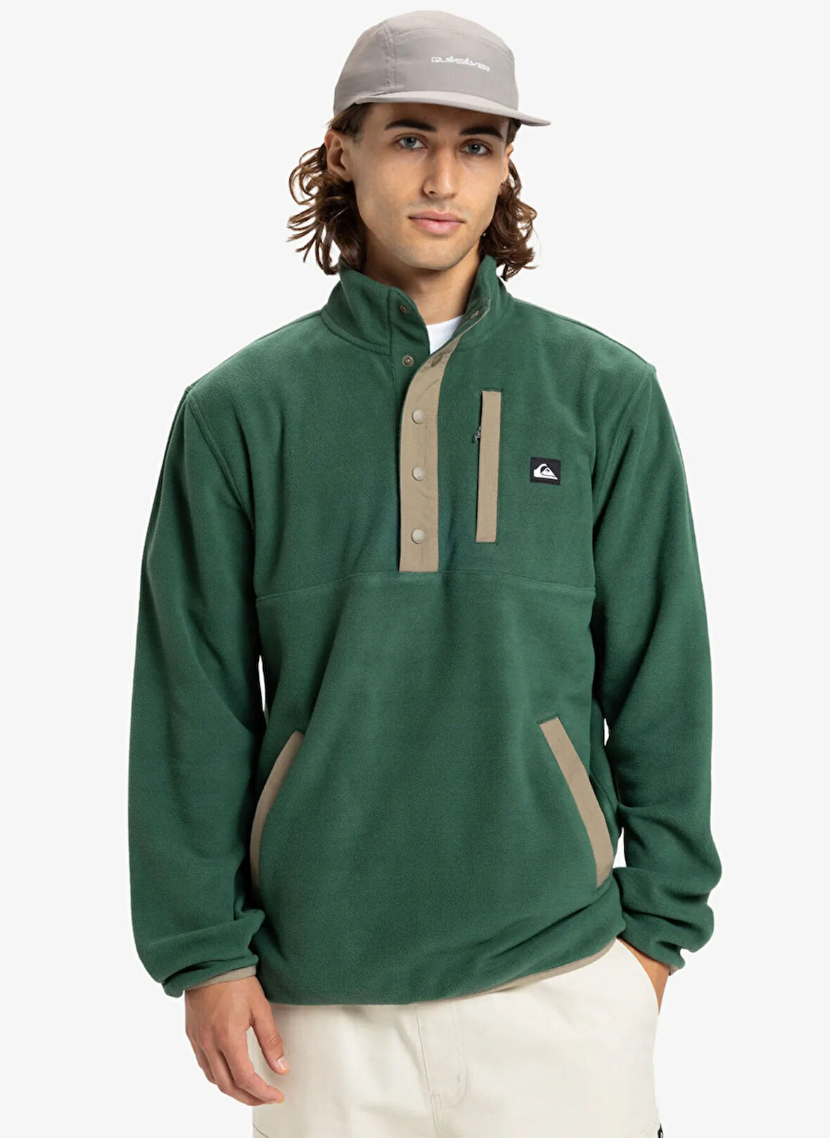 Quiksilver EQYPF03072-NO DESTINATION HS Yeşil Dik Yaka Normal Desenli Erkek Polar Sweatshırt