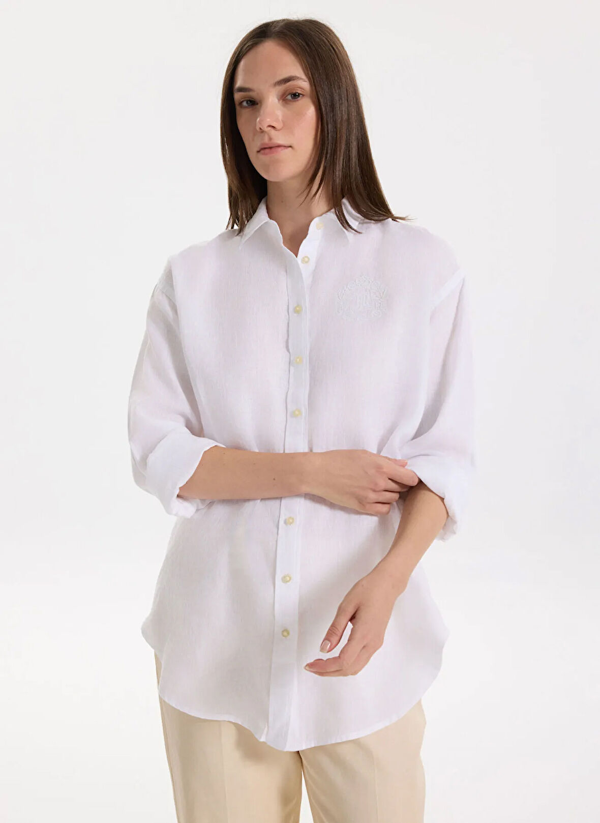 Lauren Ralph Lauren Normal Gömlek Yaka Beyaz Kadın Gömlek ZAVANDRA-LONG SLEEVE-BUTTON FRONT S