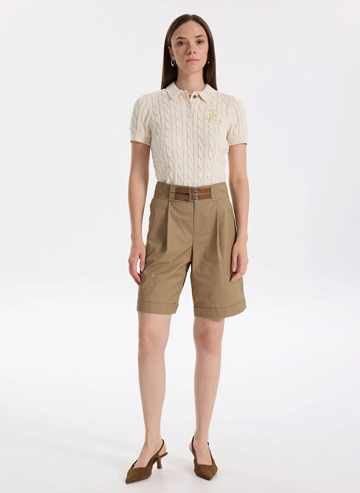 Lauren Ralph Lauren Yüksek Bel Normal Bej Kadın Şort GAVRELL-PLEATED