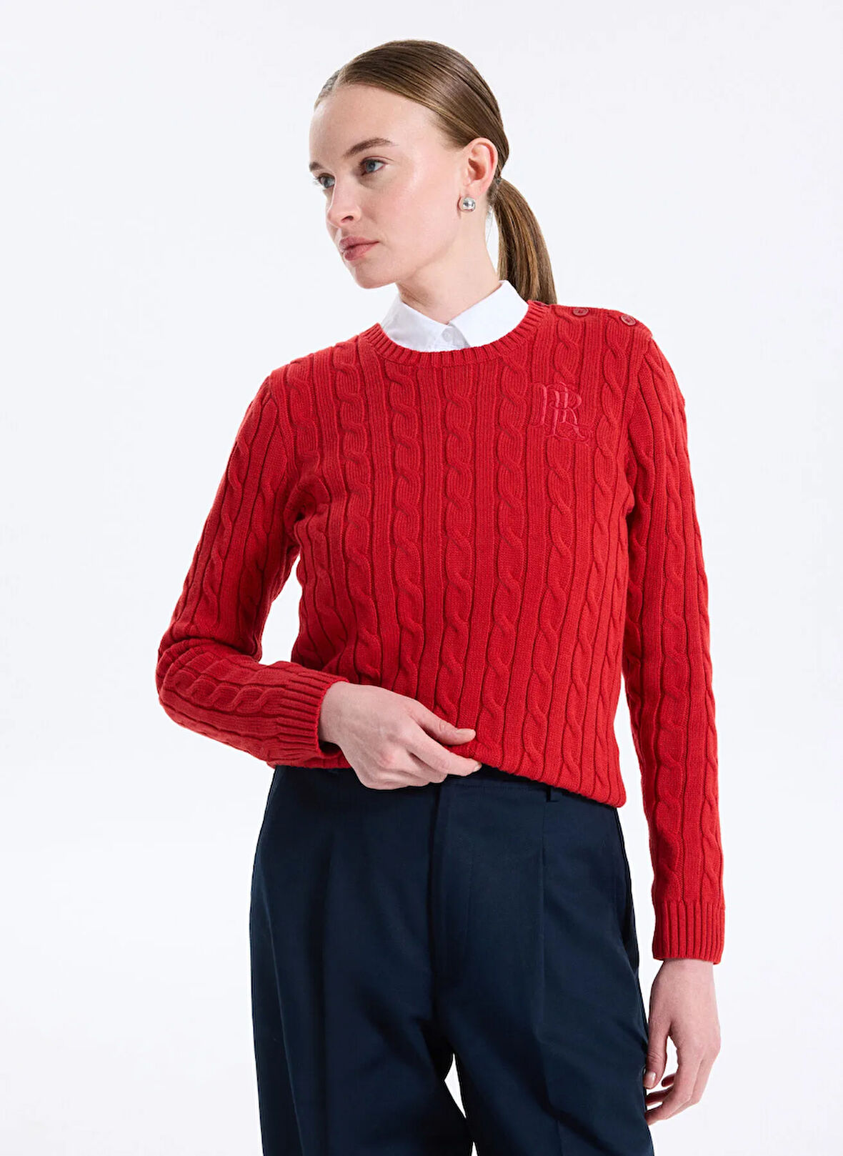 Lauren Ralph Lauren Yuvarlak Yaka Standart Düz Kırmızı Kazak Kadın 200932223