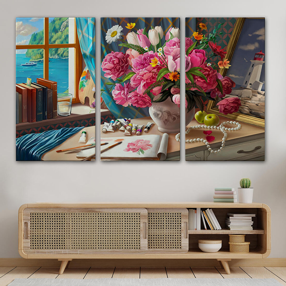 Deniz Manzaralı Yağlıboya Görünüm Dekoratif Kanvas Tablo-3621