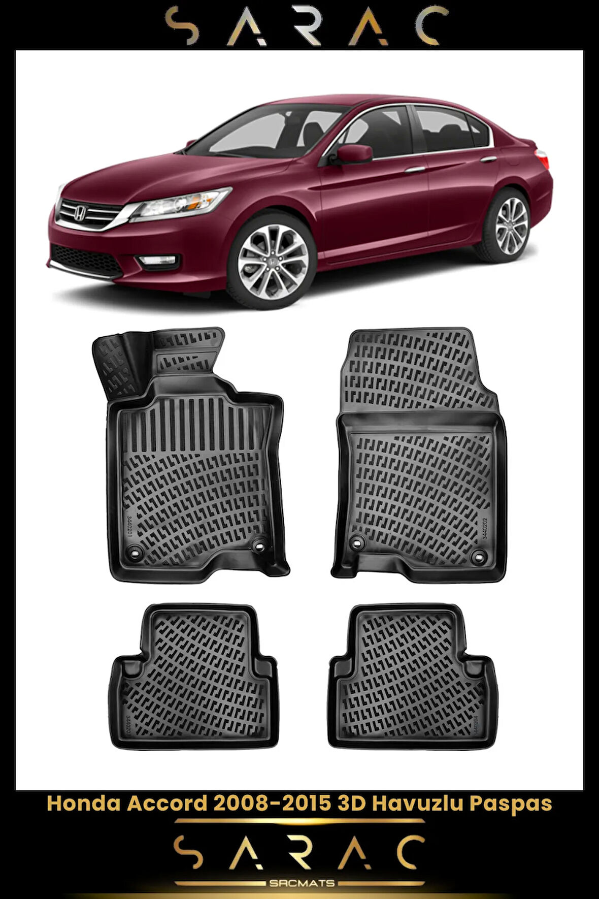 Honda Accord 2015 Model Araca Özel 3d Havuzlu Paspas