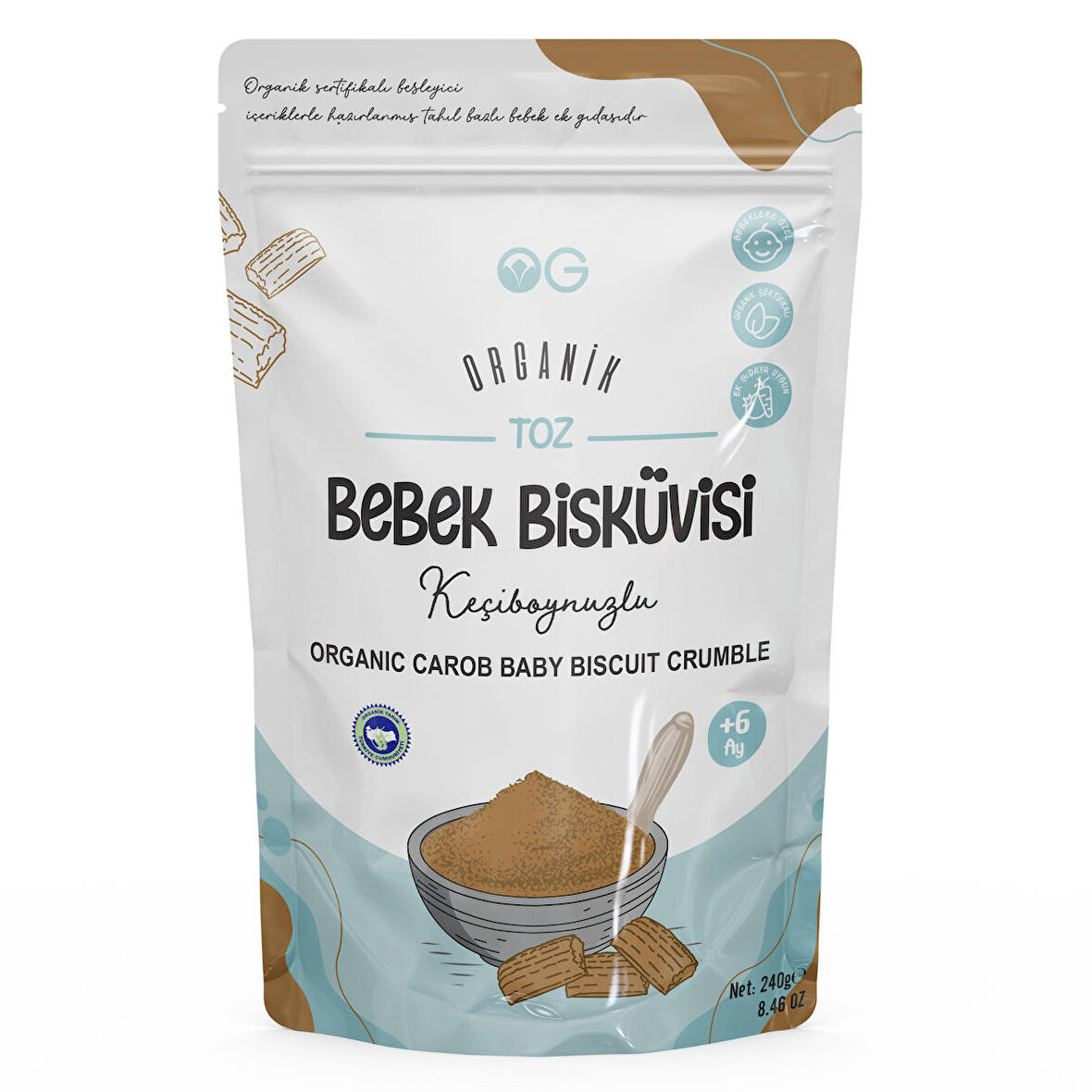 Organik Keçiboynuzlu Toz Bebek Bisküvisi 240 Gr +6 Ay