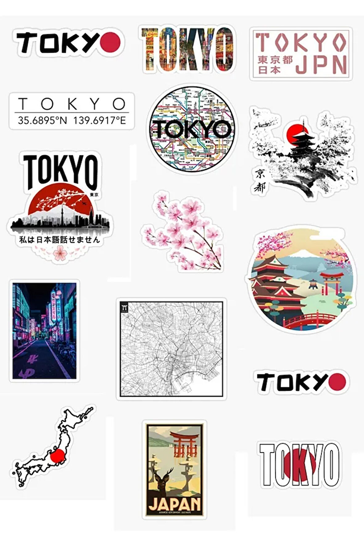 Japonya - Tokyo 15'li Özel Tasarım Sticker Seti