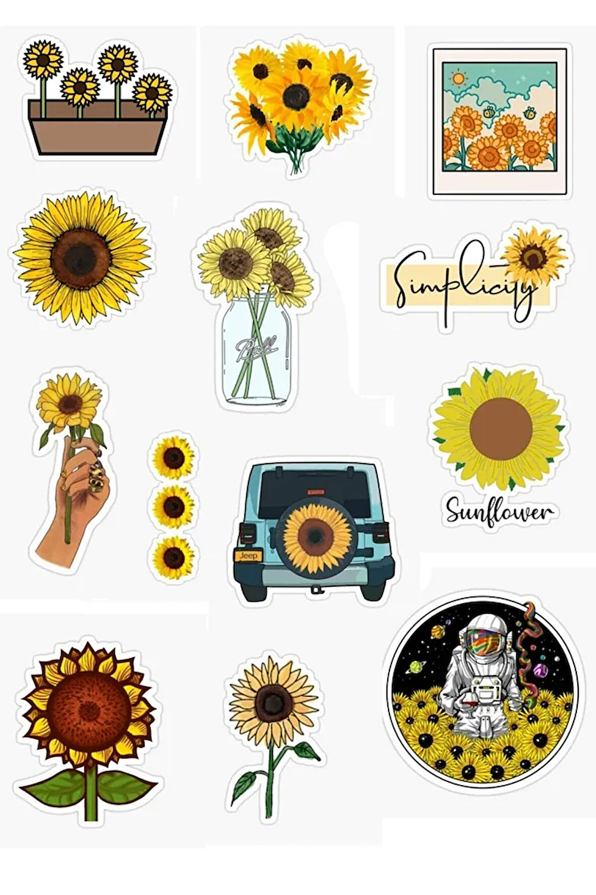 Ayçiçeği -sunflower Tasarımlı Sticker Seti - Telefon Ve Bilgisayar, Laptop Yüzeylerine Uygun