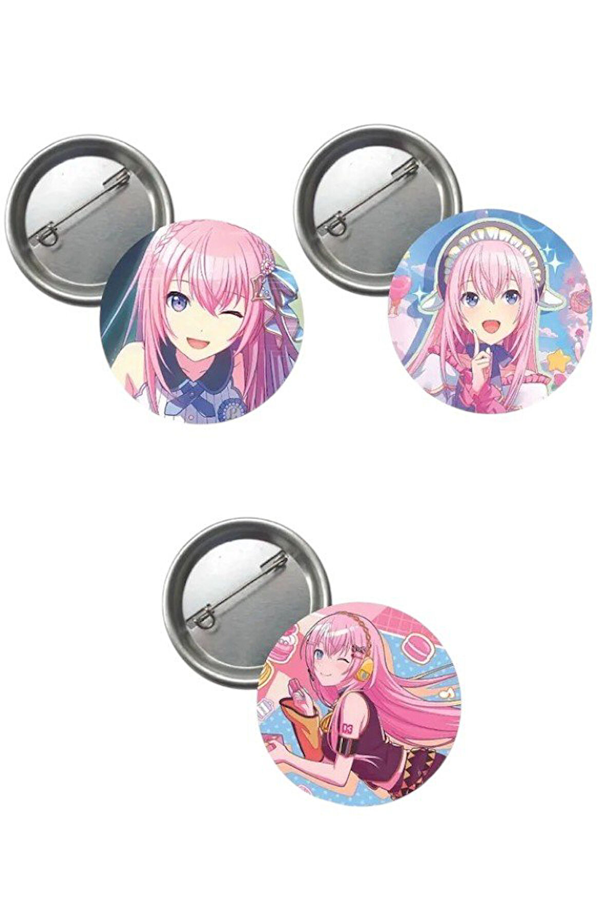 Hatsune Miku Pjsekai Project Sekai Colorful Anime Buton Rozet 3 Adet 44 mm Megurine Luka