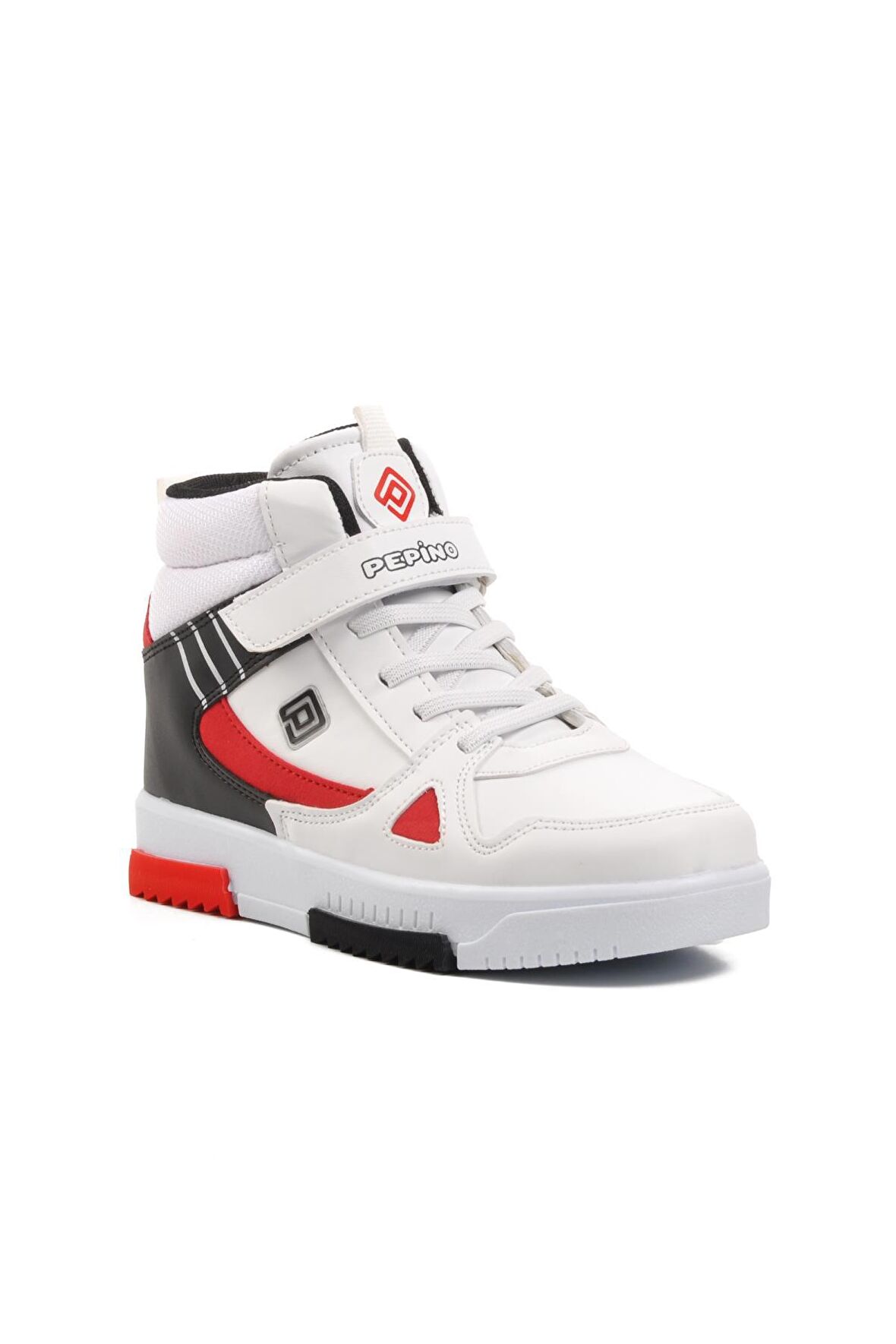 Pepino 1563-F Beyaz-Siyah-Kırmızı Cırtlı Çocuk Hi Sneaker