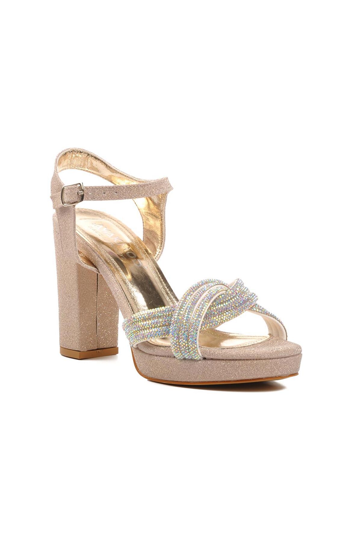 Ayakmod 655325 Altın Kadın Topuklu Abiye Ayakkabı