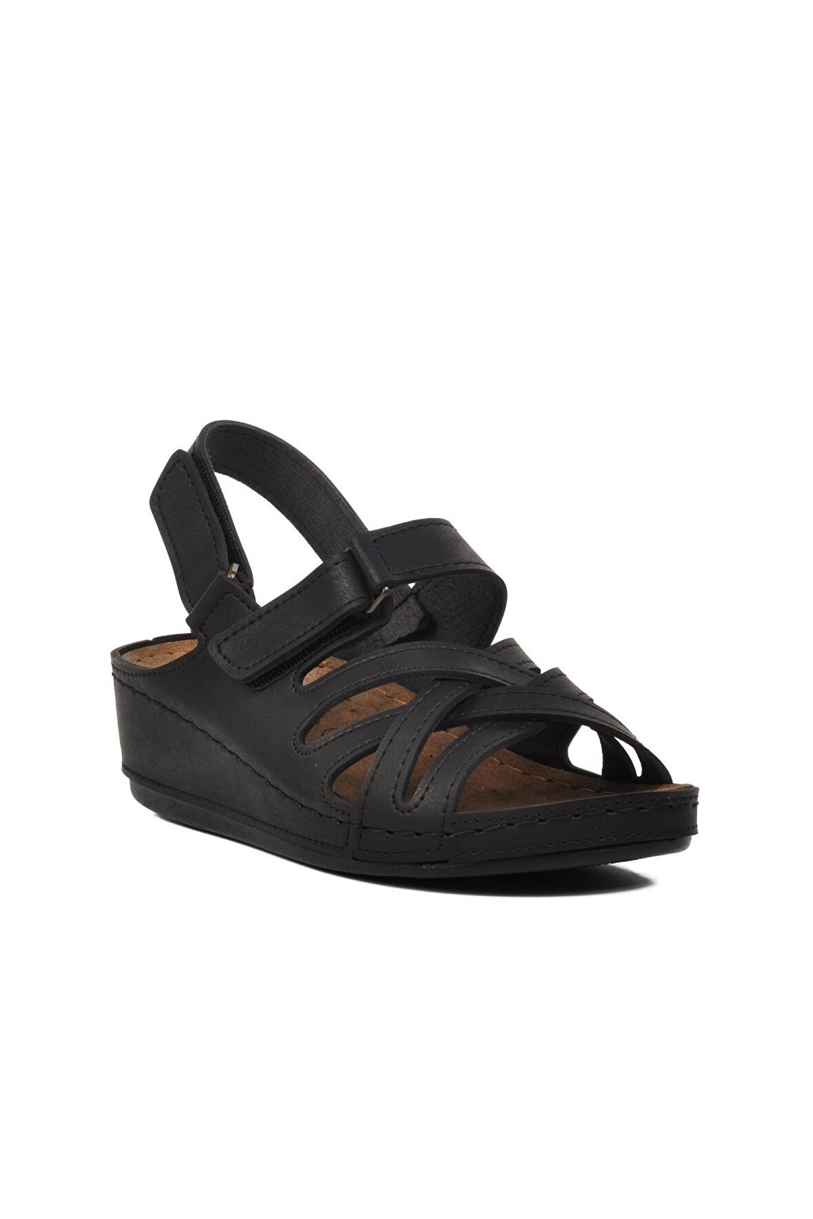 Ayakmod 09-985 Siyah Kadın Dolgu Topuk Sandalet