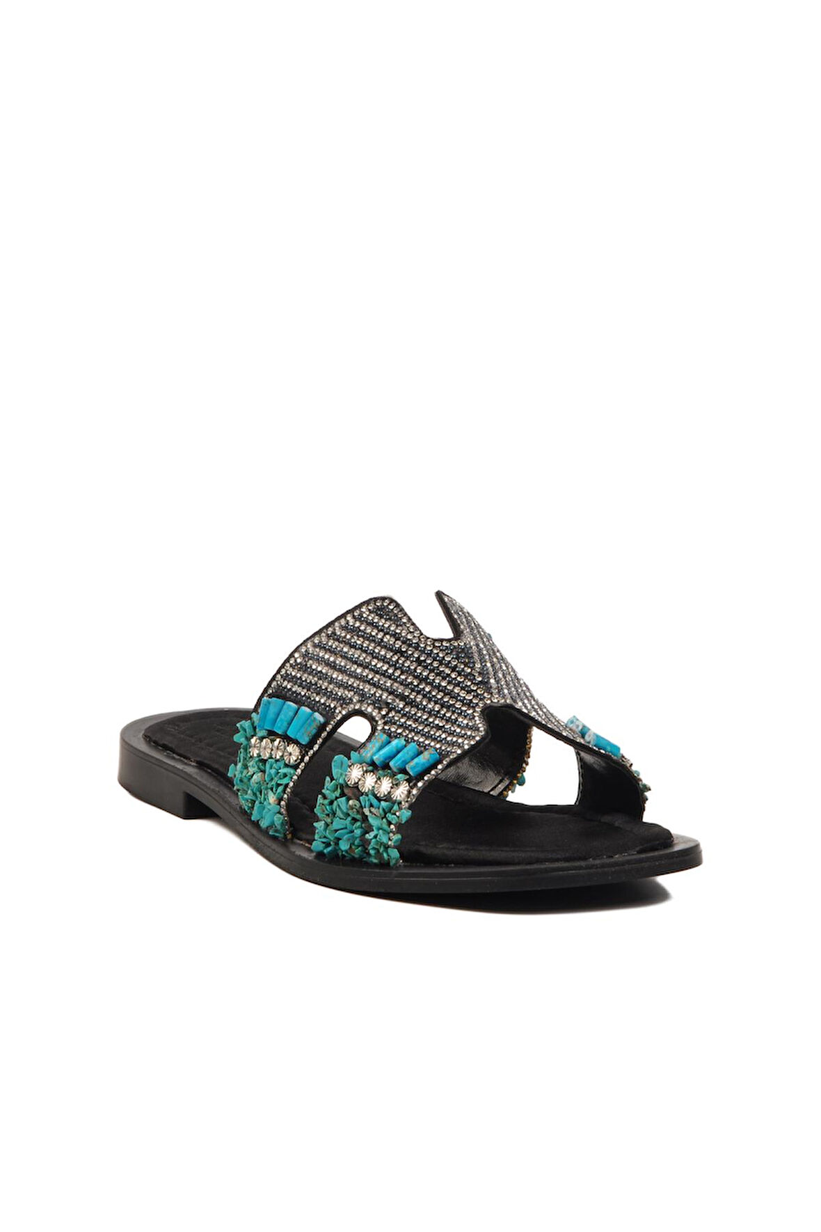 246048 Z Kadın Taşlı Siyah Terlik Yazlık Terlik Ev Terliği