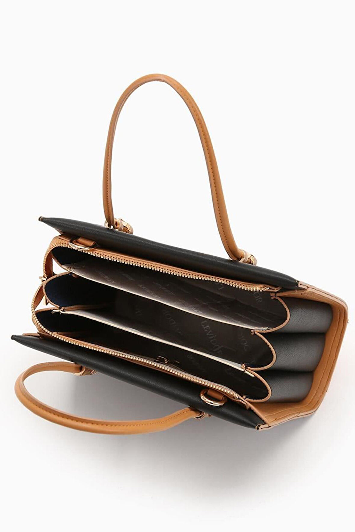 930156 Çanta Siyah-Camel  Kadın Omuz Çantası Levidor 