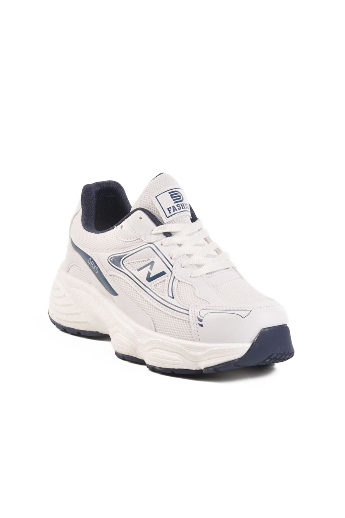 182 G Unisex Beyaz-Lacivert Hafif Esnek Spor Ayakkabı