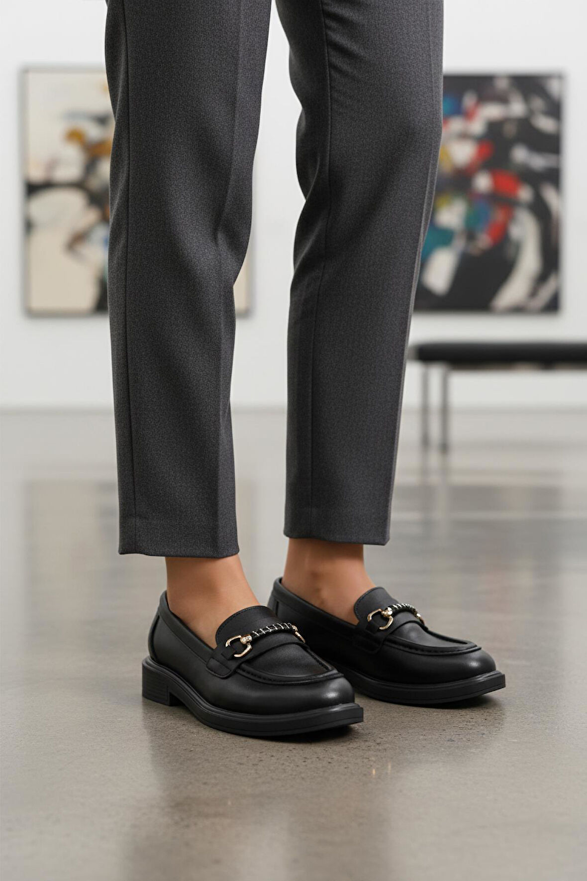 Ayakmod 572441 Z Siyah Cilt Kadın Günlük Ayakkabı