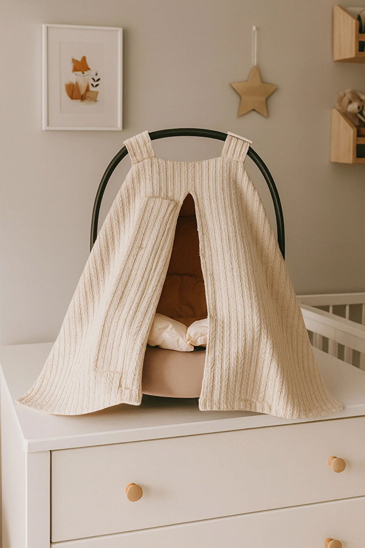 Kahve Örgü Kumaş Puset Örtüsü ve Minderi %100 Pamuk