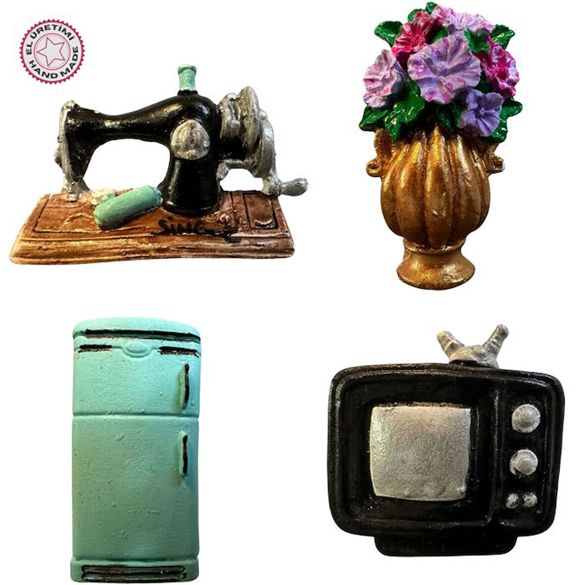 Uretti - Pınar 2572 9953 El Yapımı 4'lü tematik Minyatür Eşyalar Magnet