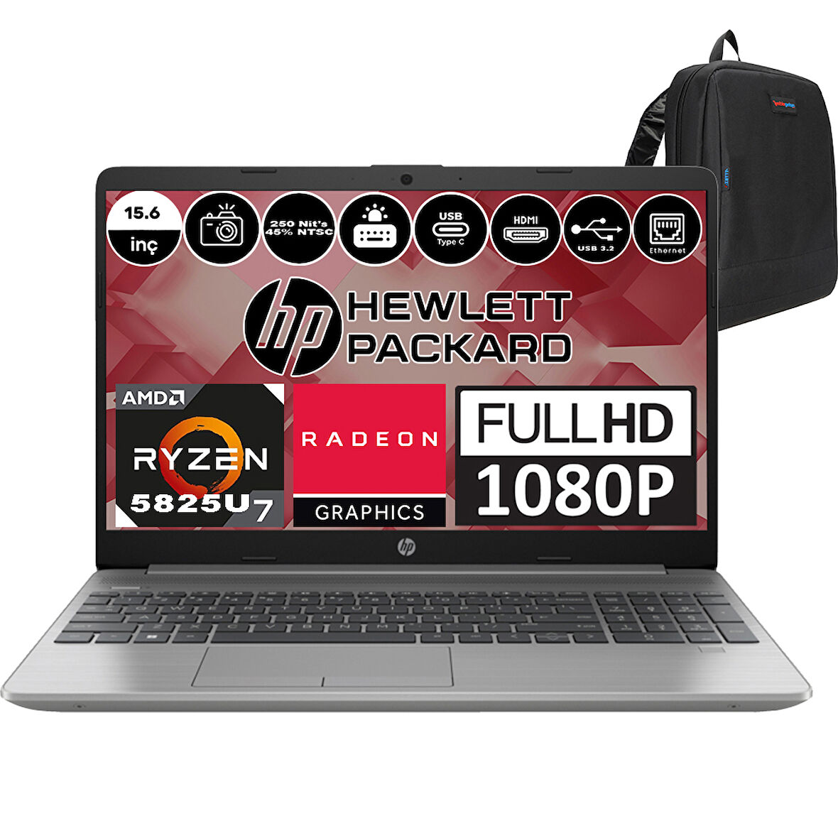 Hp 255 G9 Amd Ryzen 7 5825U 16GB 256GB SSD Radeon Vega 8 Windows 11 Pro 15.6" IPS Fhd Taşınabilir Bilgisayar 6Q8N3ESP06+ Zetta Çanta