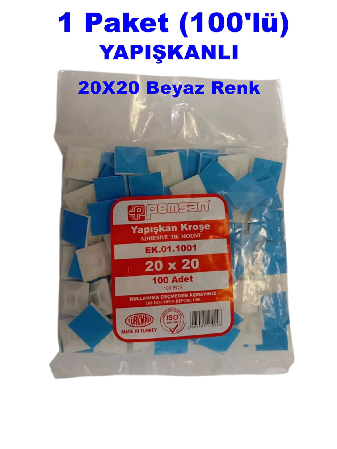 PEMSAN Yapışkan Kare Kroşe 20x20 BEYAZ (100lü Paket)