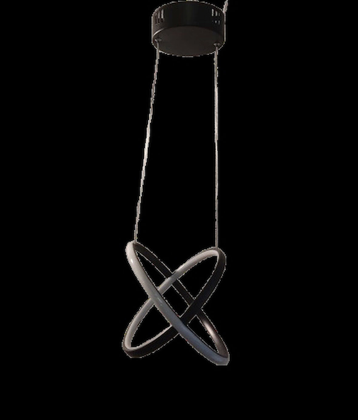 DMR Çapraz Çift Halka Sarkıt Led Avize SİYAH Kasa Üç Renk 6500k/4000k/3000k (Beyaz Ilık/Beyaz/Sarı (Günışığı))