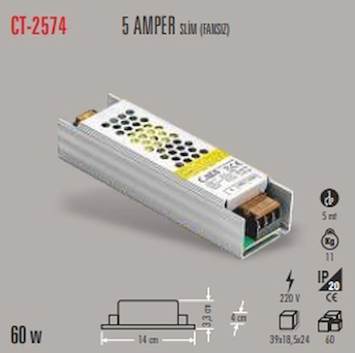 CATA 12V 5A ŞERİT LED ADAPTÖRÜ 5 A POWER 60W