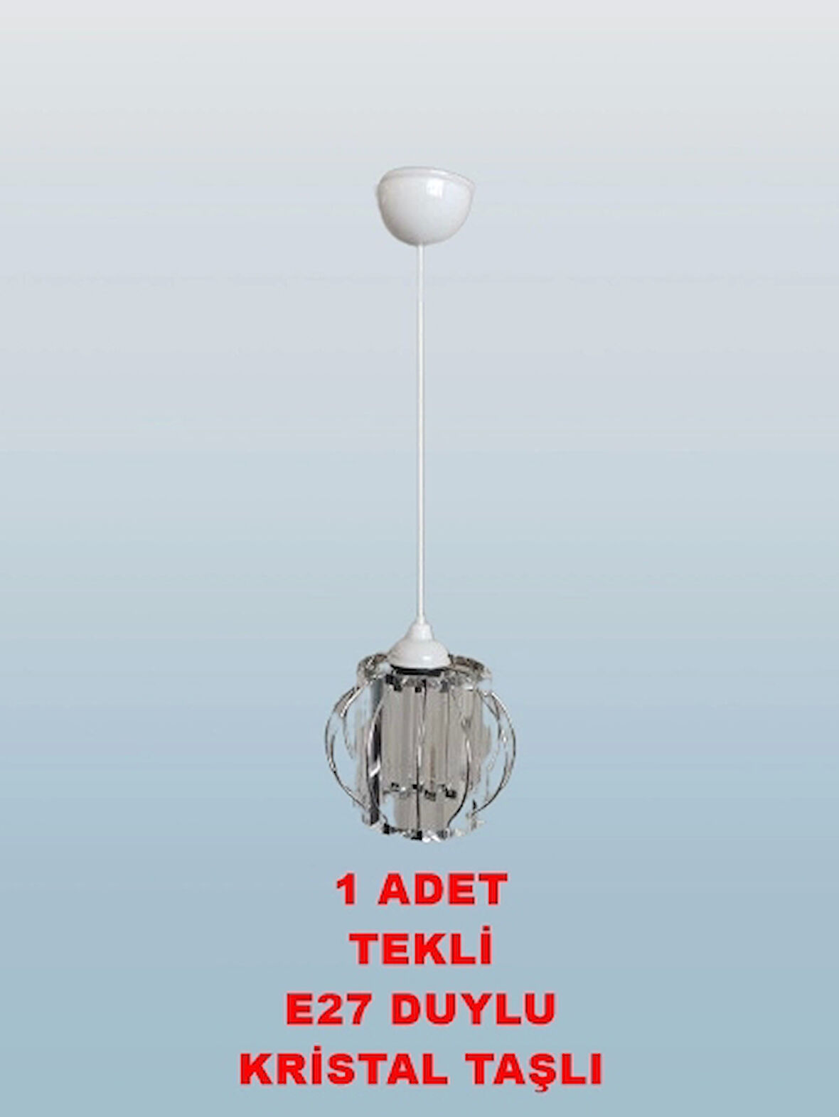 DMR Kristal Taşlı Yuvarlak KROM Küçük Fiskiye Tekli Avize E-27