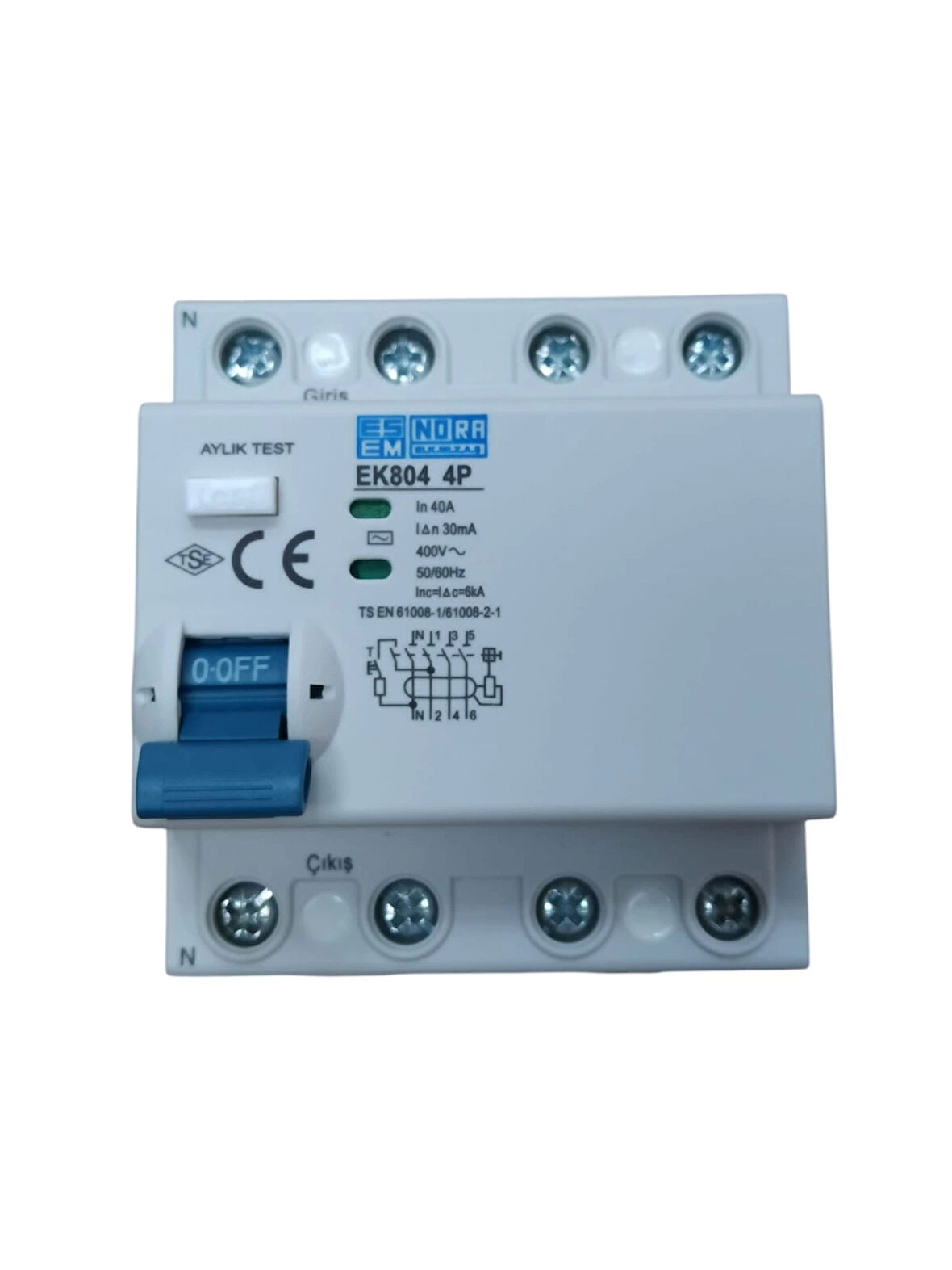 ESEM 4x40A 30mA AC Tip Üç Faz Trifaze Kaçak Akım Koruma Rolesi (NORA)