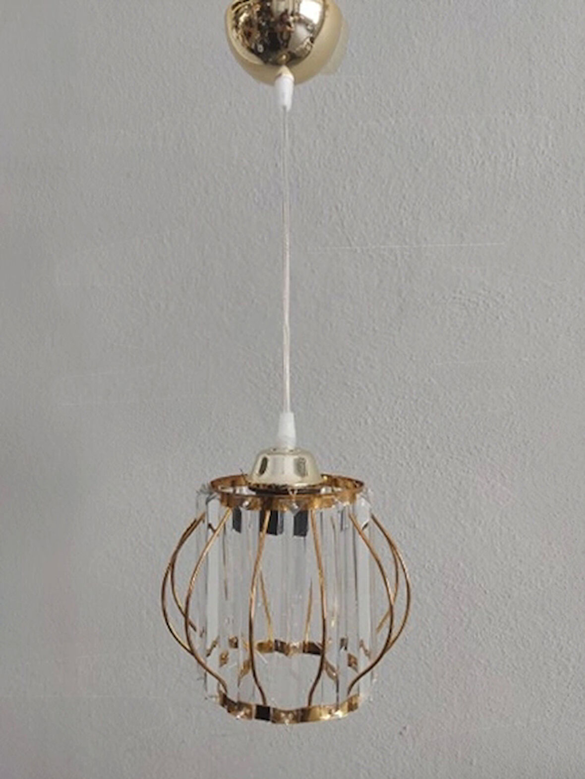 DMR Kristal Taşlı Yuvarlak GOLD Küçük Fiskiye Tekli Avize E-27