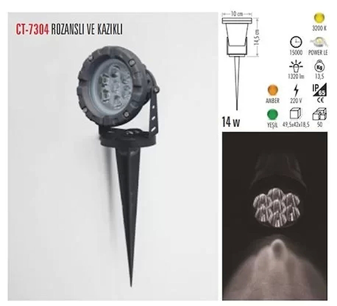 CATA Power Ledli YEŞİL 15w Bahçe Ağaç Çim Aydınlatma Projoktörü IP65 780lm 220v