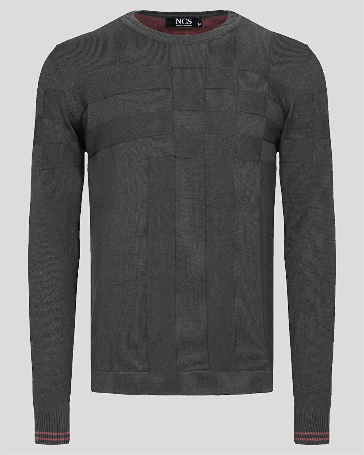 Erkek Kazak Bisiklet Yaka Siyah Desenli Slim Fit Triko NCS JEANS 3638