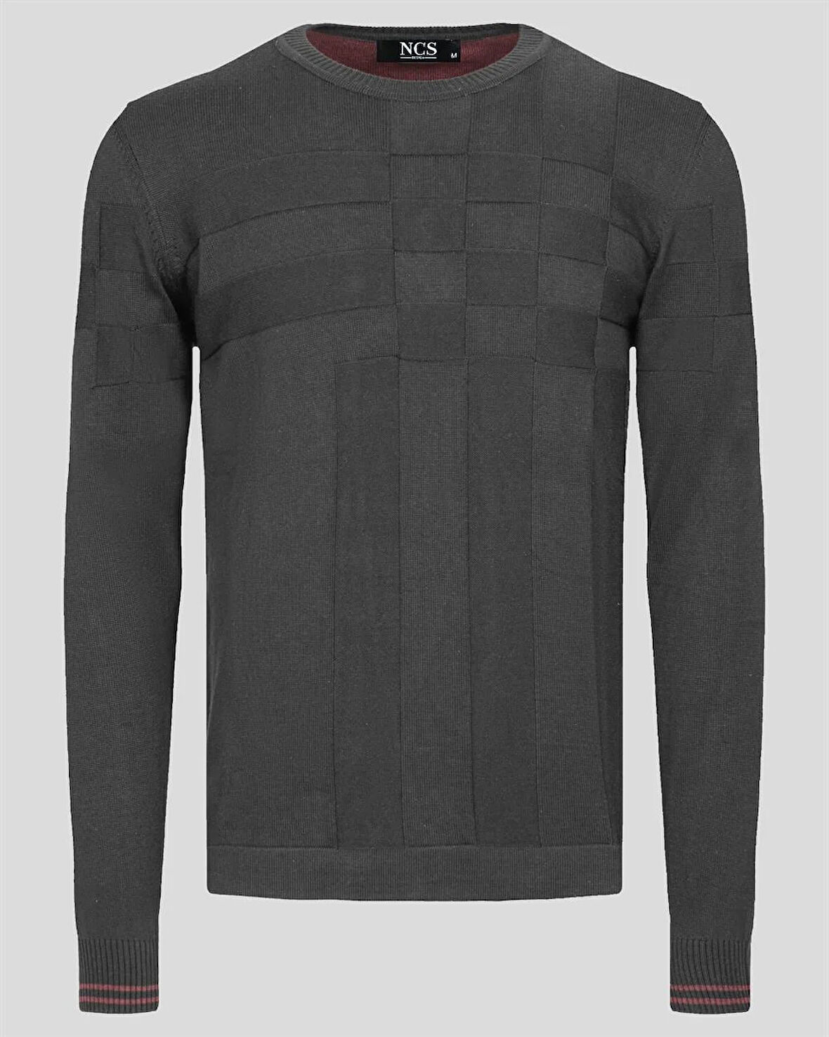 Erkek Kazak Bisiklet Yaka Siyah Desenli Slim Fit Triko NCS JEANS 3638