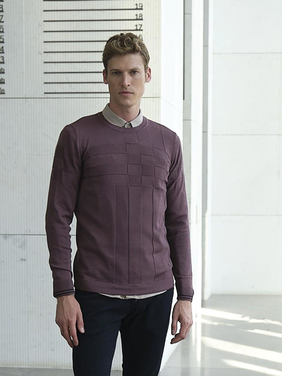 Erkek Kazak Bisiklet Yaka Mürdüm Desenli Slim Fit Triko NCS JEANS 3638